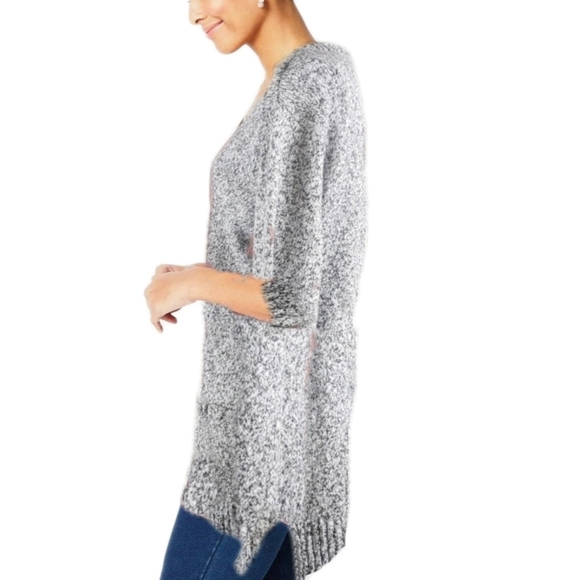 J.Jill Womens S Grey Black Marled 2 Pocket Cotton Blend Tunic Top - Picture 2 of 7